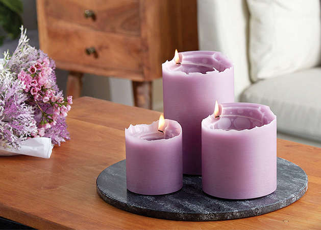 Purple spiral candles from the Afton Candle Company.