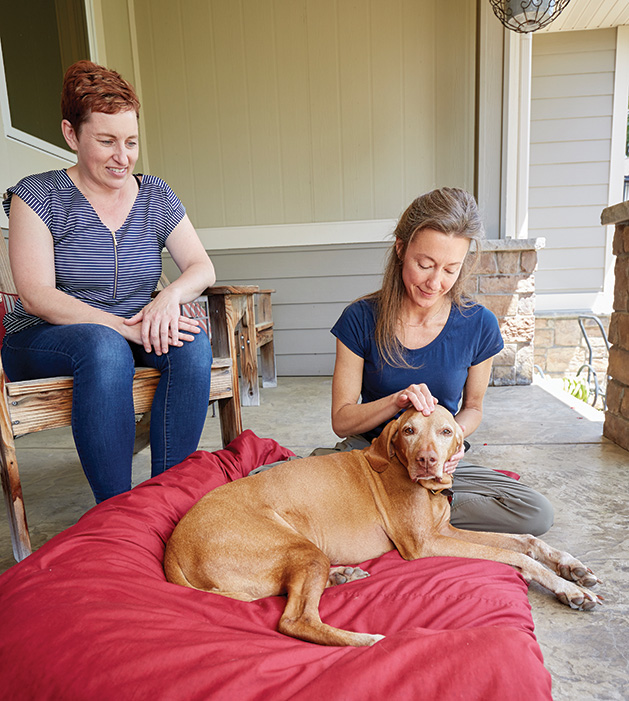 Sarah Bertsch performs acupressure on a dog with cancer.
