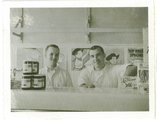 On opening day in 1958, founder Bud Brine, right, and his brother Gene were ready for customers at the original 210 South Main St. location in Stillwater.