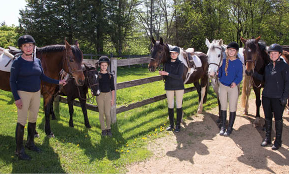 Left to right; Sharon Kleckner with Penny; Johnna Melk with Shadow; Andrea Doane with Buck; Helen Steiner with TBird and Tracy Steiner with Cash.