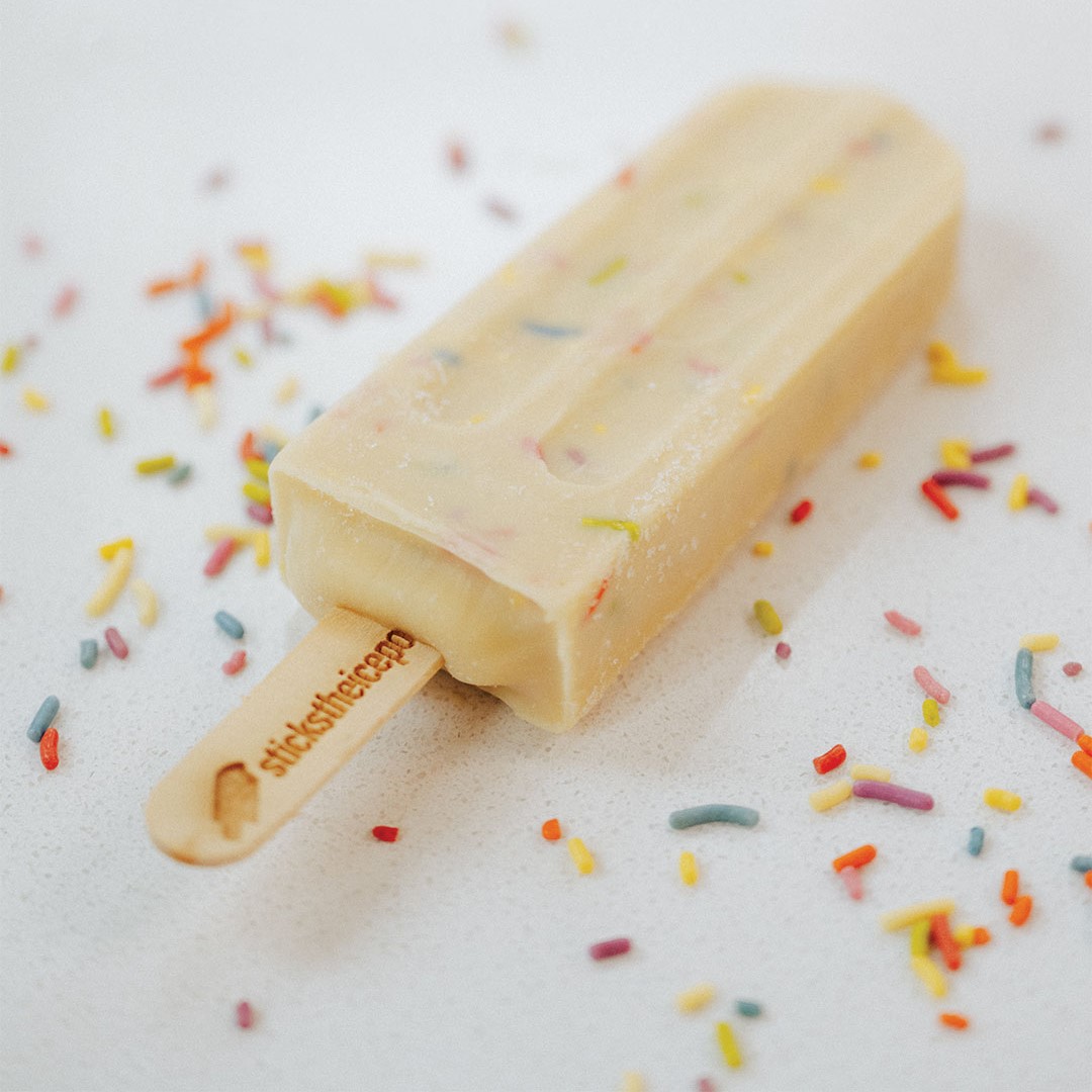 Cake Eater is a staple flavor, made with creamy vanilla pudding and rainbow sprinkles.