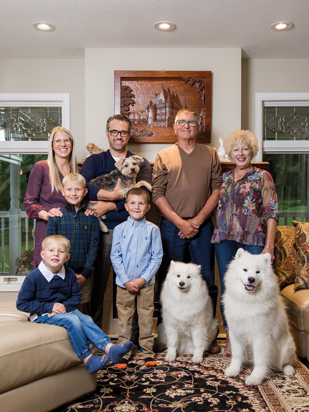 From left to right: Nicole and Ronnie Emmanoulakis, Alexander and Debra Korluka, Andreas, Alexander and Anthony Emmanoulakis with their dogs Bentley, Rhea and Zephy