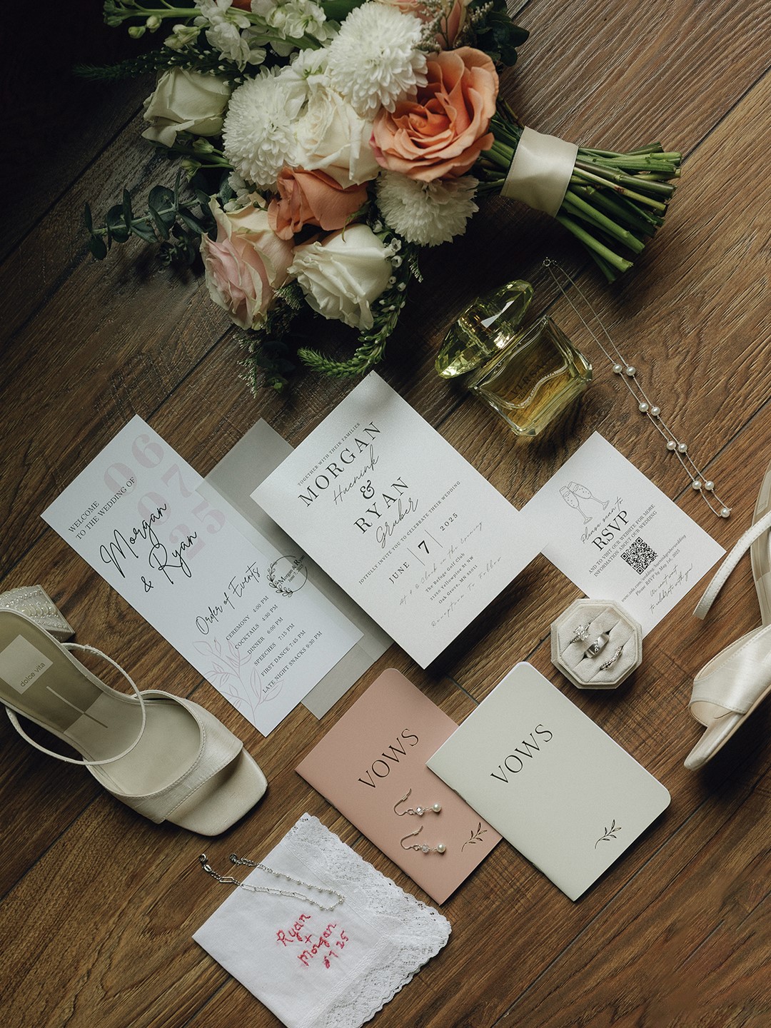 Morgan designed the invitations herself, complementing custom and heirloom details.