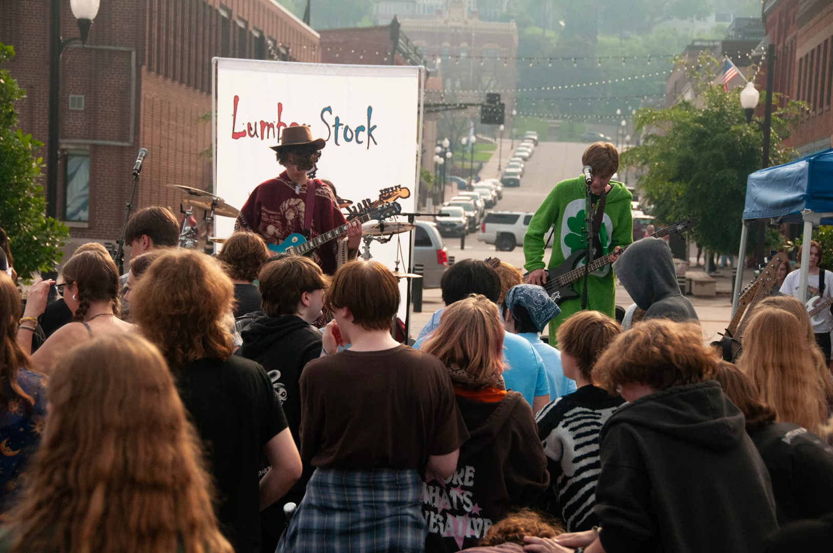 Crowd watching a band play at Lumberfest