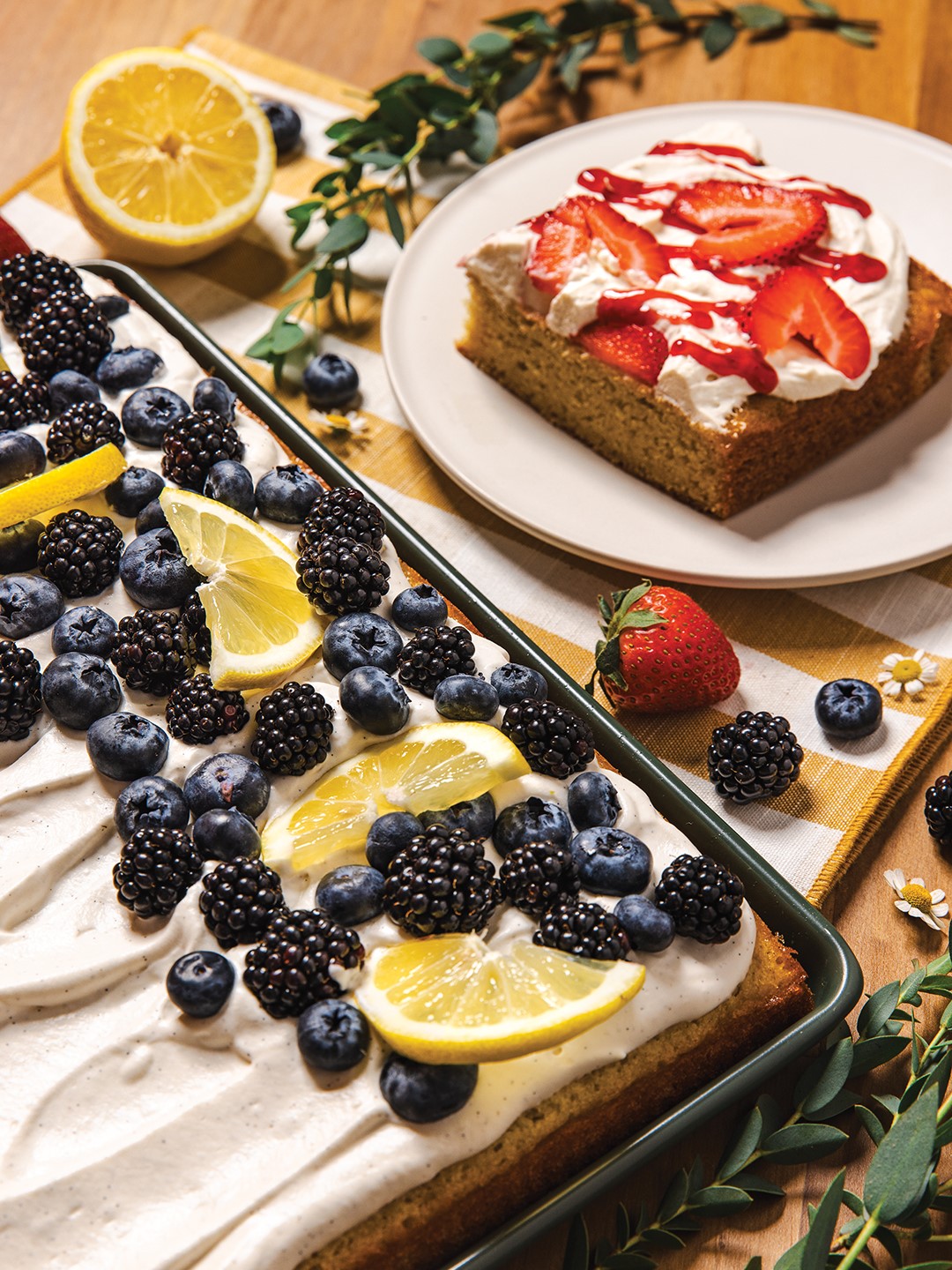 Sheet cake with berries on top