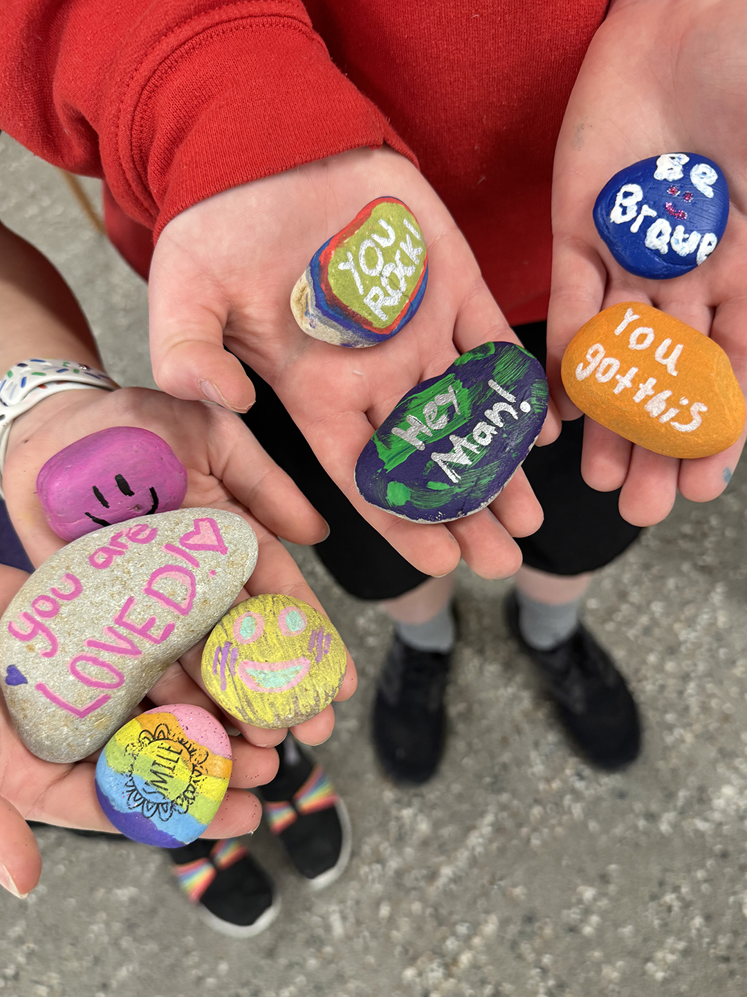 Ponies Care participants share their kindness rock designs.