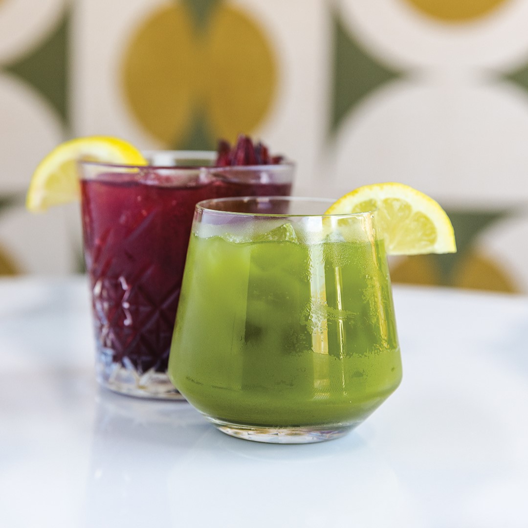 The Hibiscus Punch and Matcha Whisky Highball are highlights of the cocktail menu at Fiddlehead Kitchen, which also includes a curated selection of wine and beer.