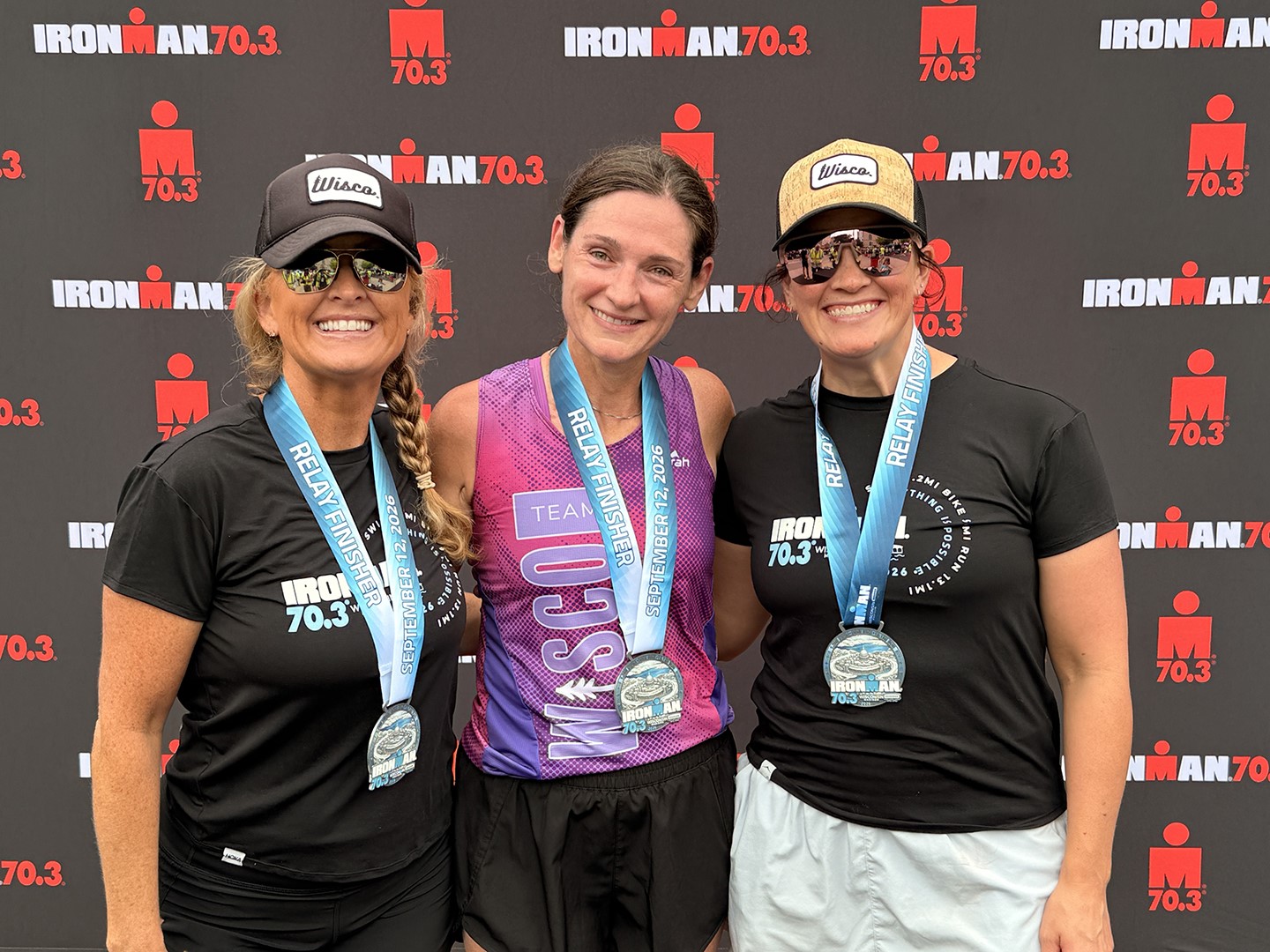 Team Wisco won a third place finish at the IRONMAN 70.3 Wisconsin. From left to right: Megan Cosgrove, Jenni Pinski and Trisha Hagene Nilsen.